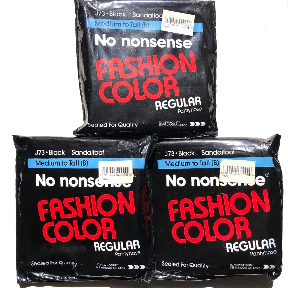 No Nonsense Control Top Pantyhose 3 Pair Black Sandalfoot Size B Medium Tall